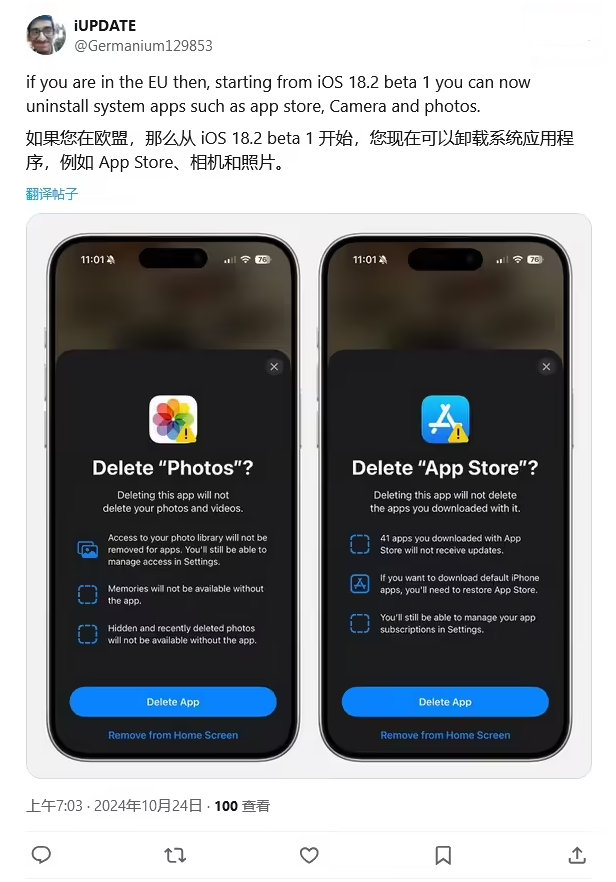 巴音郭楞苹果手机维修分享iOS 18.2 支持删除 App Store 应用商店 