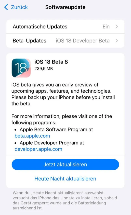 巴音郭楞苹果手机维修分享苹果 iOS / iPadOS 18 开发者预览版 Beta 8 发布 